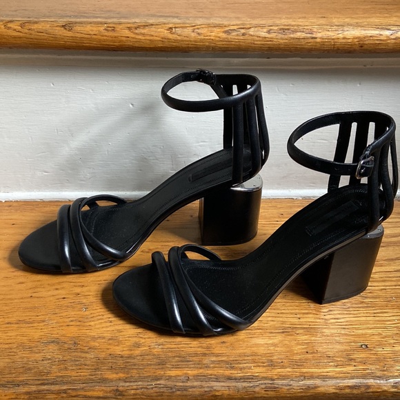 Alexander Wang Abby Cage Sandal Black Leather Cut Out Block Heel Size 40 - Picture 12 of 13